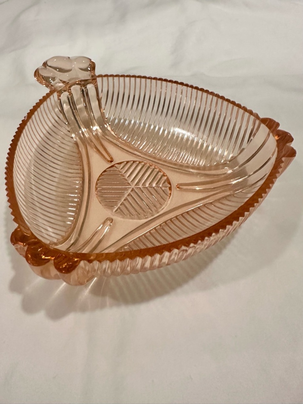 Vintage Pink Depression Glass Ribbed Nappy Dish - Art Deco Style